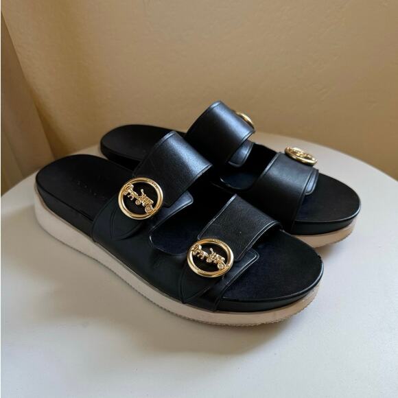 Coach Gable Sandal Black Leather with Gold Buckles Size 8.5B - Picture 4 of 6